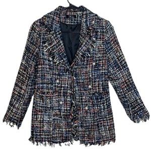 New rainbow tweed blazer with pearl buttons